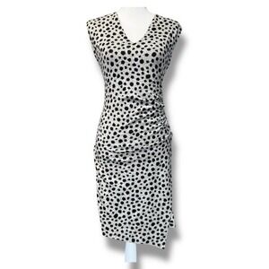 Atina‎ Cristina Women's Polka Dot V Neck Sleeveless Ruched Dress - Size S